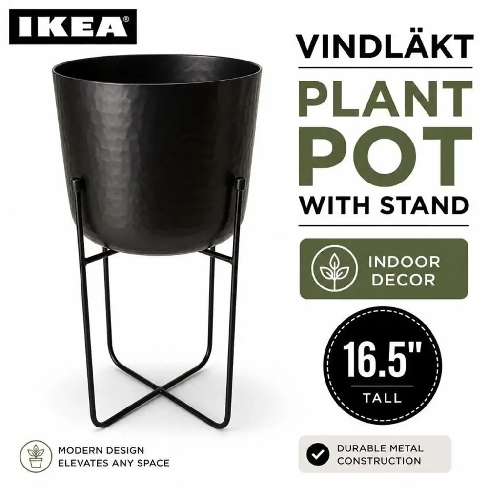 IKEA VINDLÄKT Plant Pot w Stand Black 16.5